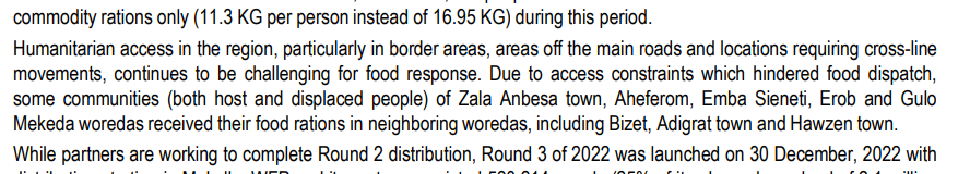 Dal Report di Ethiopia Food Cluster del 11 gennaio 2023