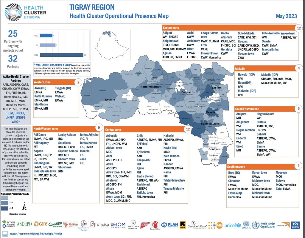 Health Cluster Operational Presence Map - Tigray ospedali Maggio 2023